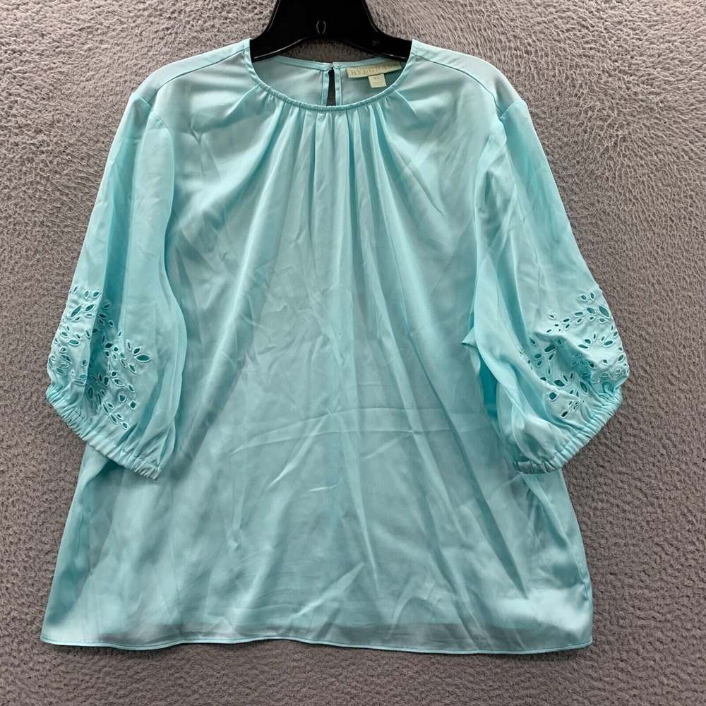 RYE GRASS Blouse Womens XL Top 3/4 Sleeve Extra Large Blue*